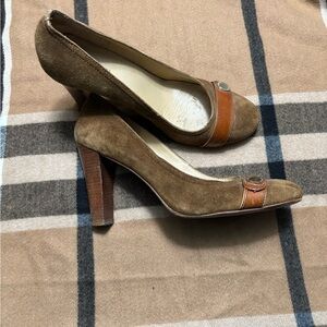 MICHAEL Michael Kors Tan Suede Heels with Brown Accents